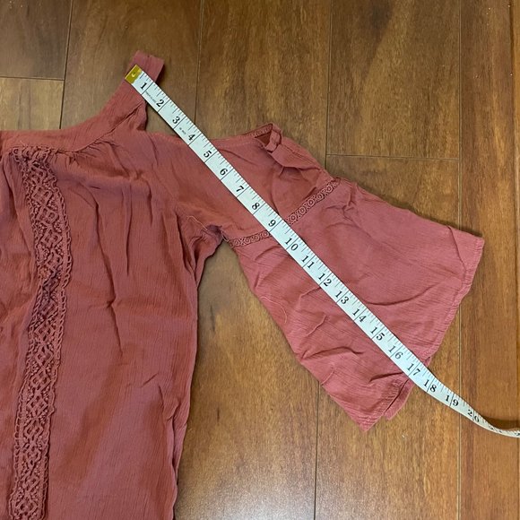 Knox Rose Peasant Boho Lace Peplum Tunic Cold Shoulder 3/4 Sleeves Mauve Size M - Picture 7 of 11